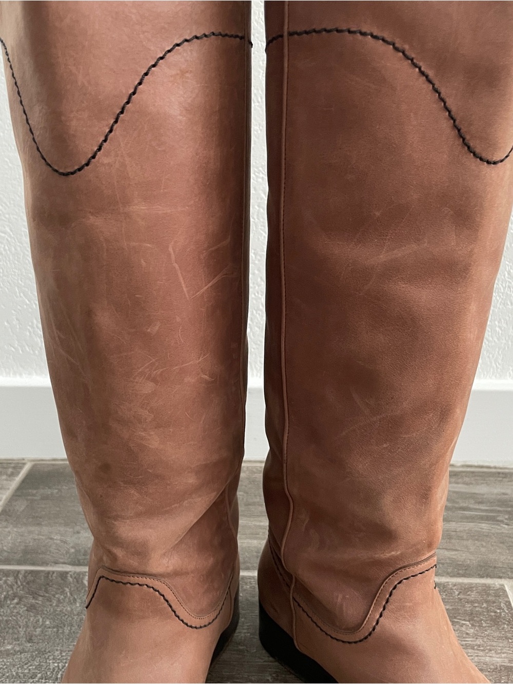 CHANEL Brown Leather Knee-High CC Logo Riding Western Boots - Picture 6 of 12